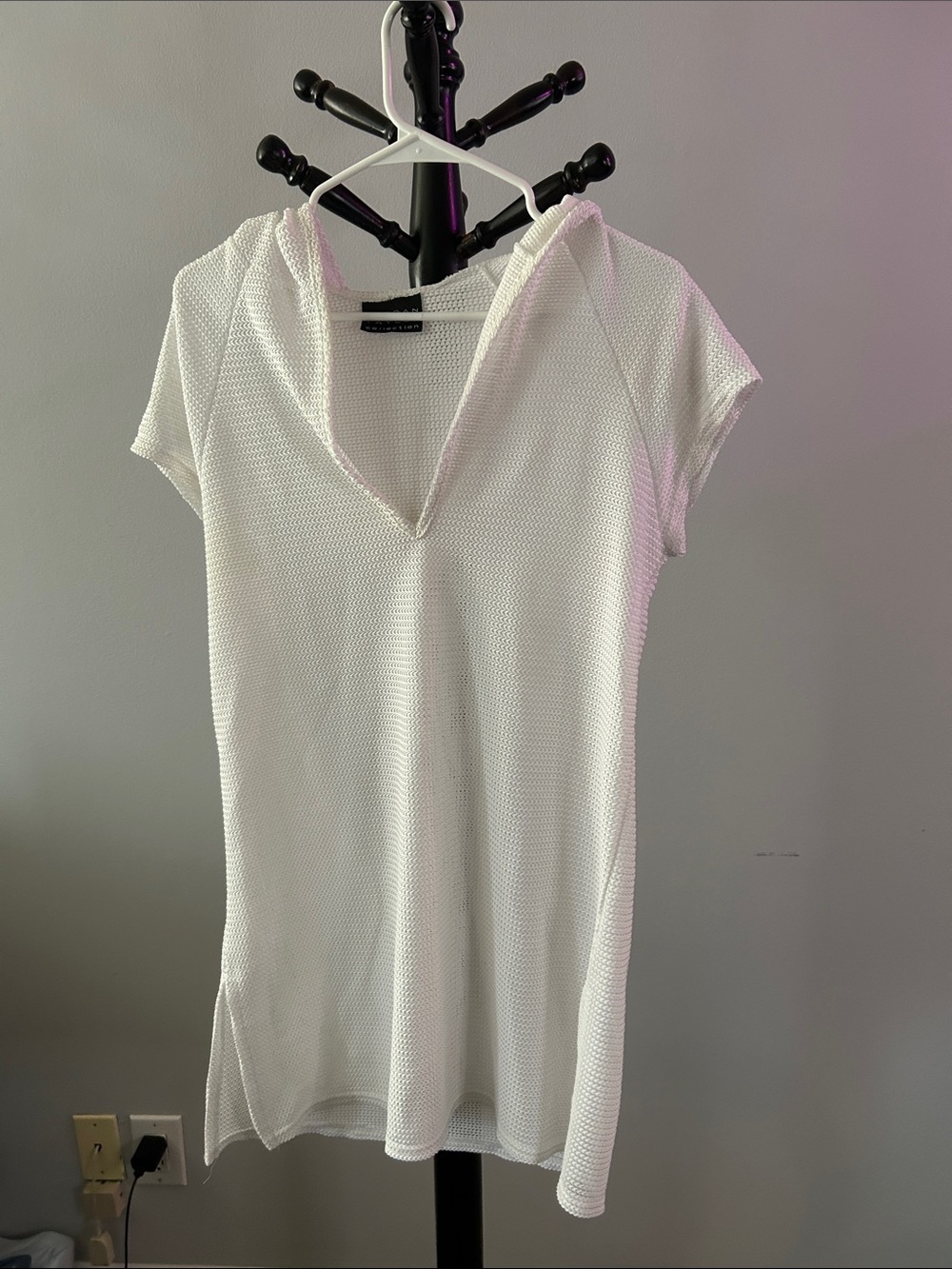 Jordan Taylor White Knit Hooded Tunic Top